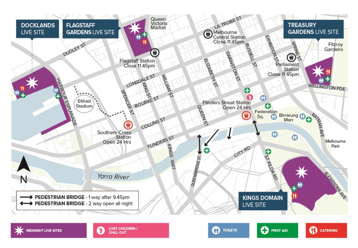 Map of sites for NYE
